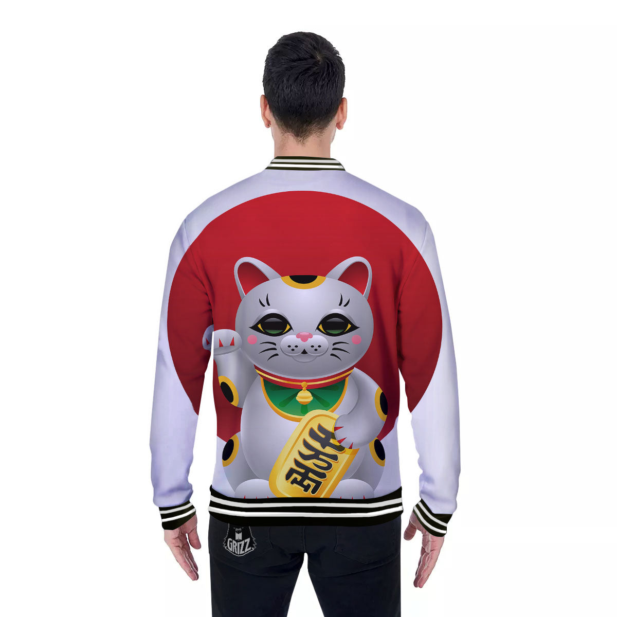 Maneki Neko Japanese Lucky Cat Print Baseball Jacket-grizzshop