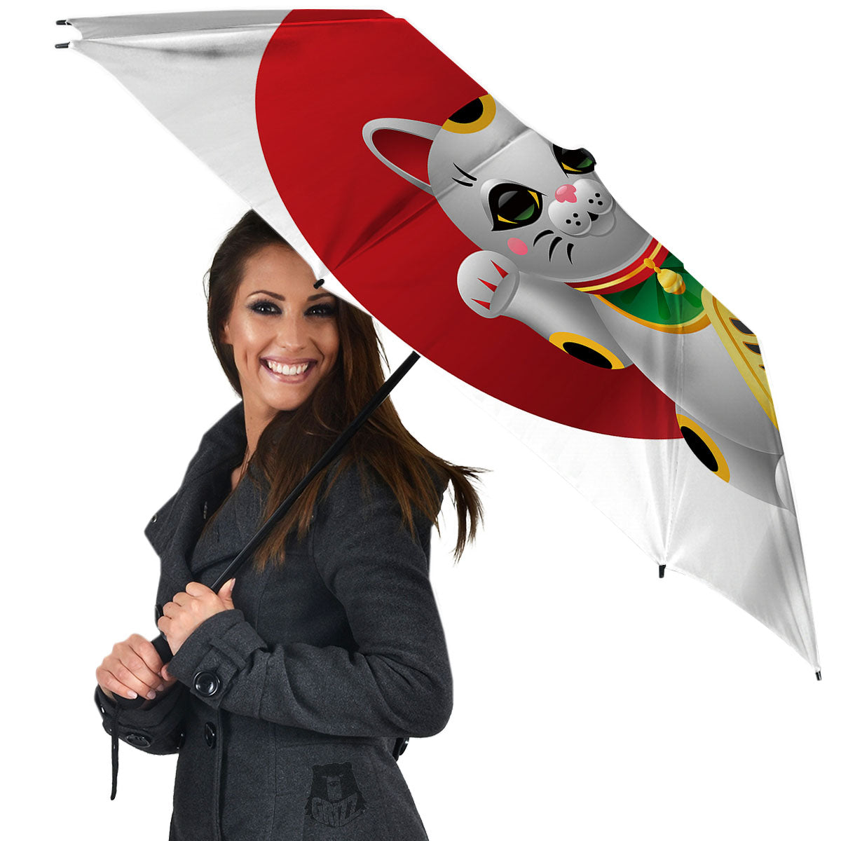 Maneki Neko Japanese Lucky Cat Print Umbrella-grizzshop