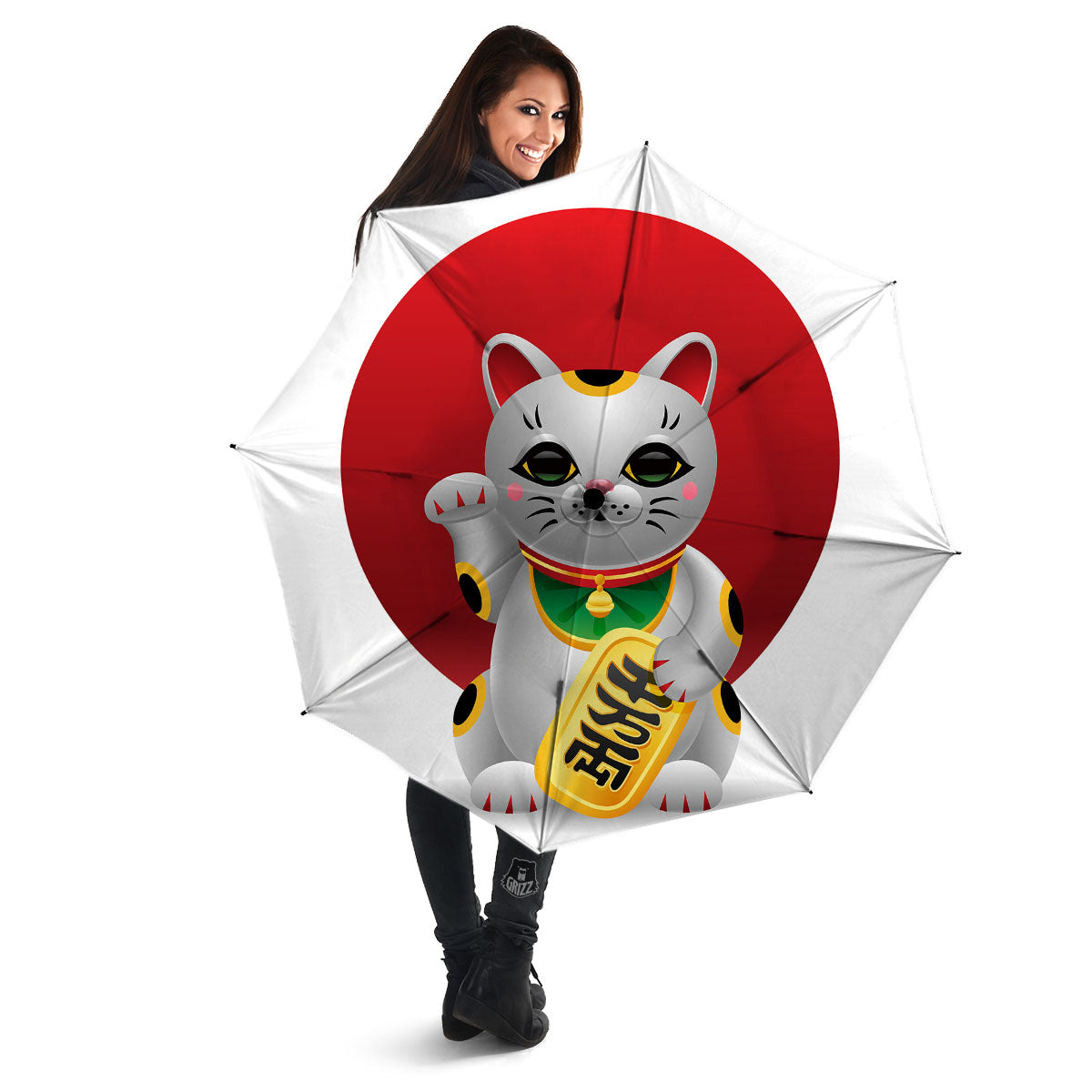 Maneki Neko Japanese Lucky Cat Print Umbrella-grizzshop