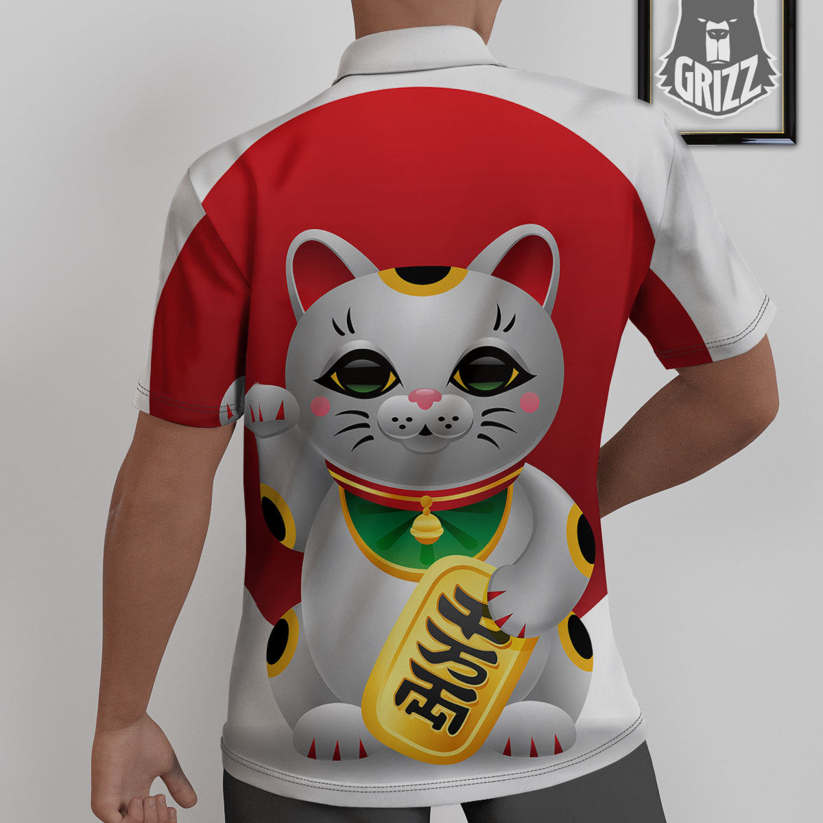 Maneki Neko Japanese Lucky Cat Print Untucked Shirts-grizzshop