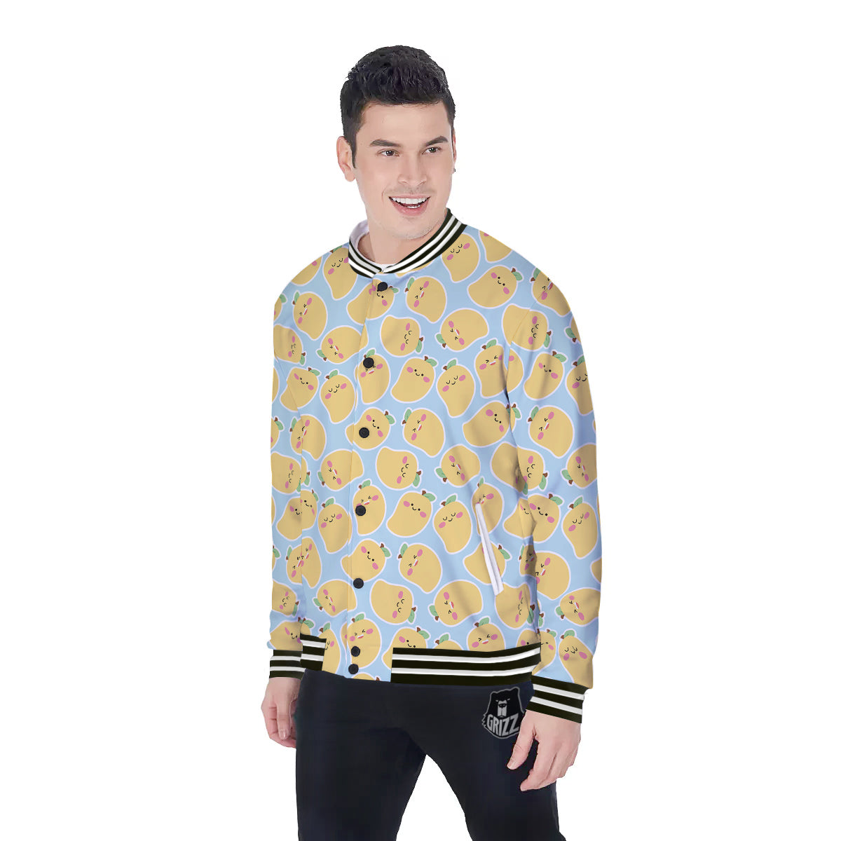 Mango Cute Print Pattern Baseball Jacket-grizzshop
