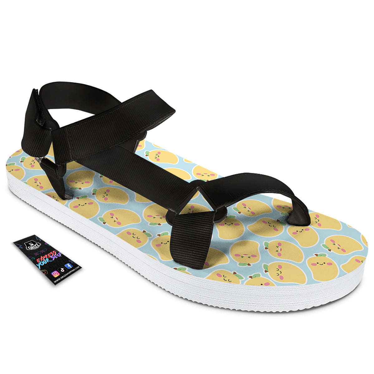 Mango Cute Print Pattern Black Open Toe Sandals-grizzshop