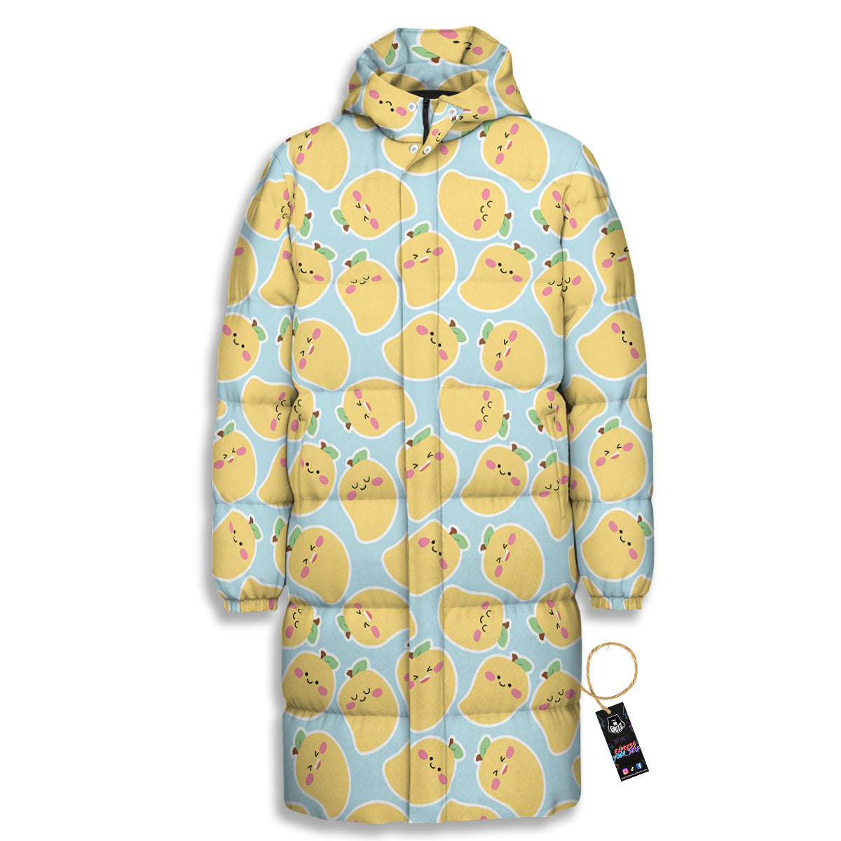 Mango Cute Print Pattern Long Down Jacket-grizzshop