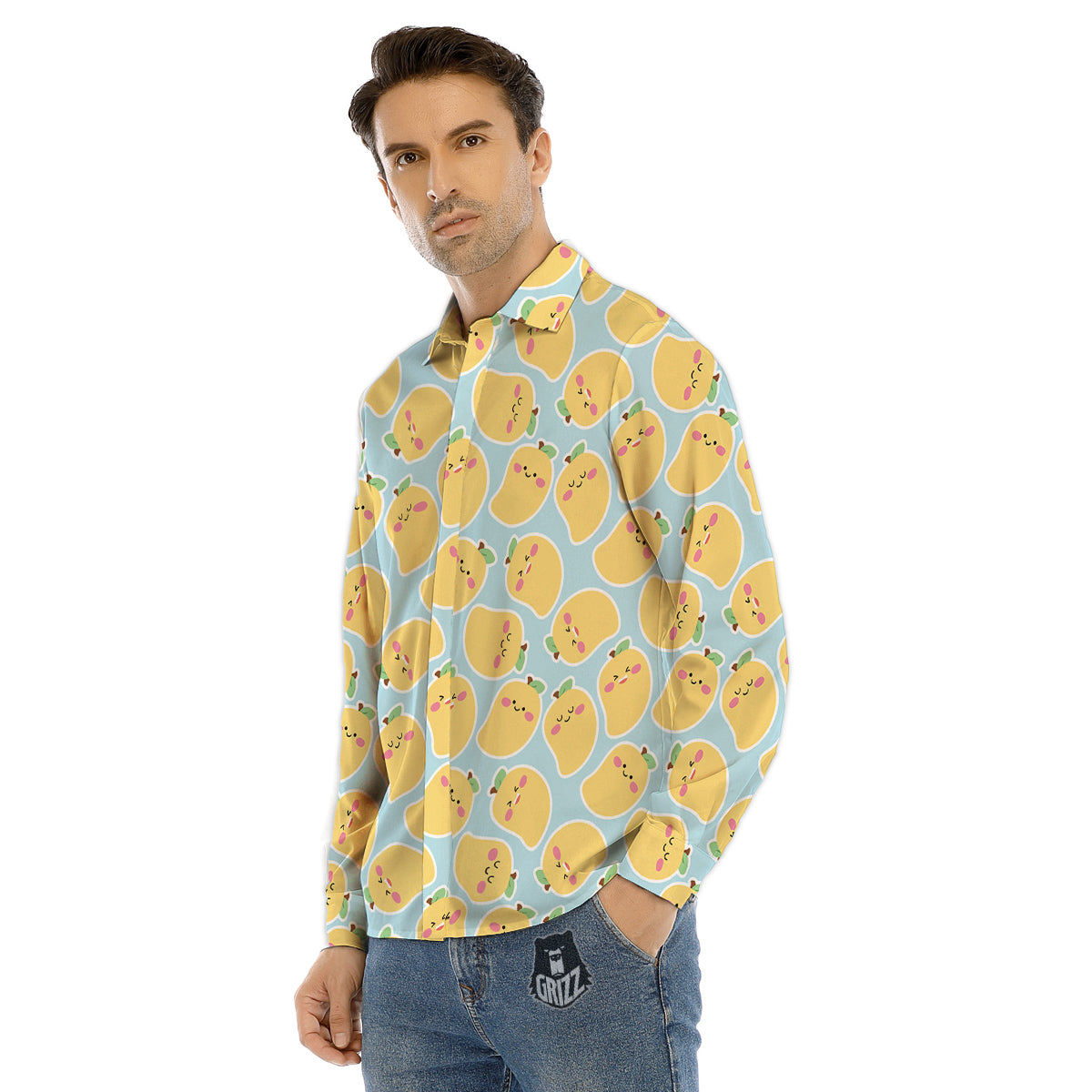 Mango Cute Print Pattern Men's Dress Shirts-grizzshop