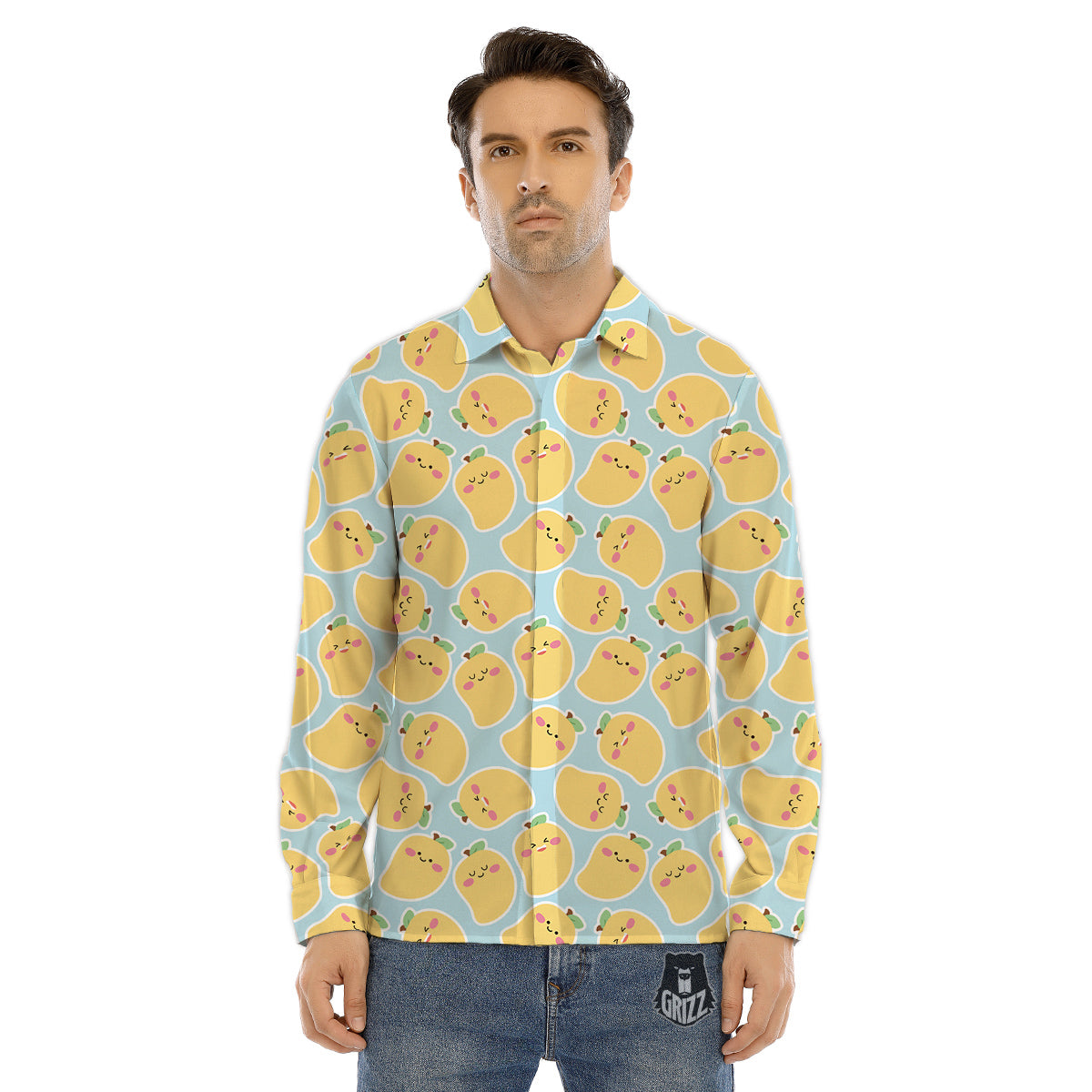 Mango Cute Print Pattern Men's Dress Shirts-grizzshop