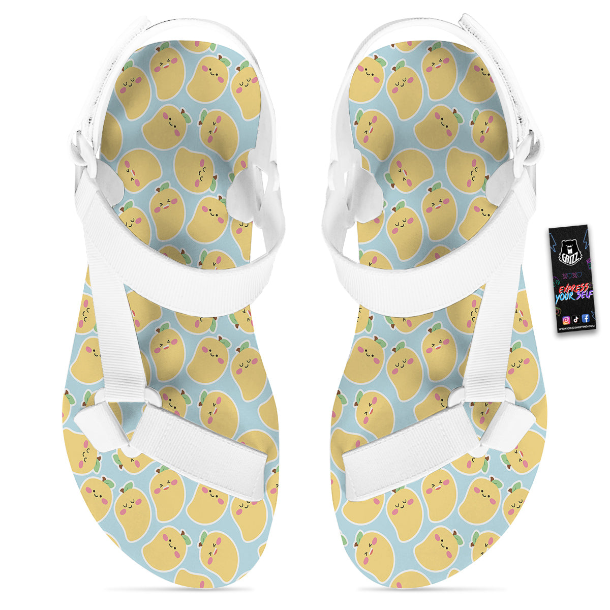 Mango Cute Print Pattern White Open Toe Sandals-grizzshop