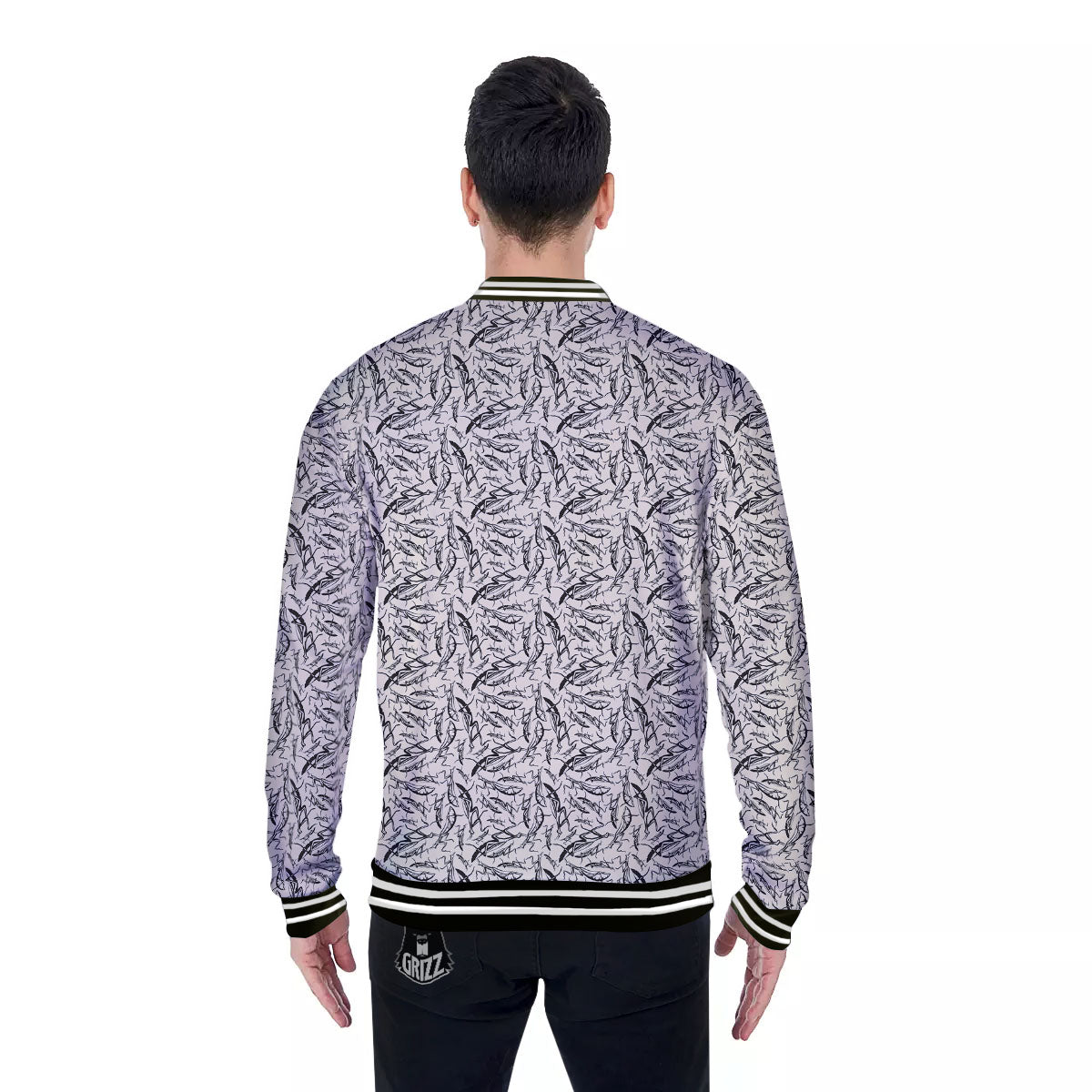 Mantis Beige And Blue Print Pattern Baseball Jacket-grizzshop