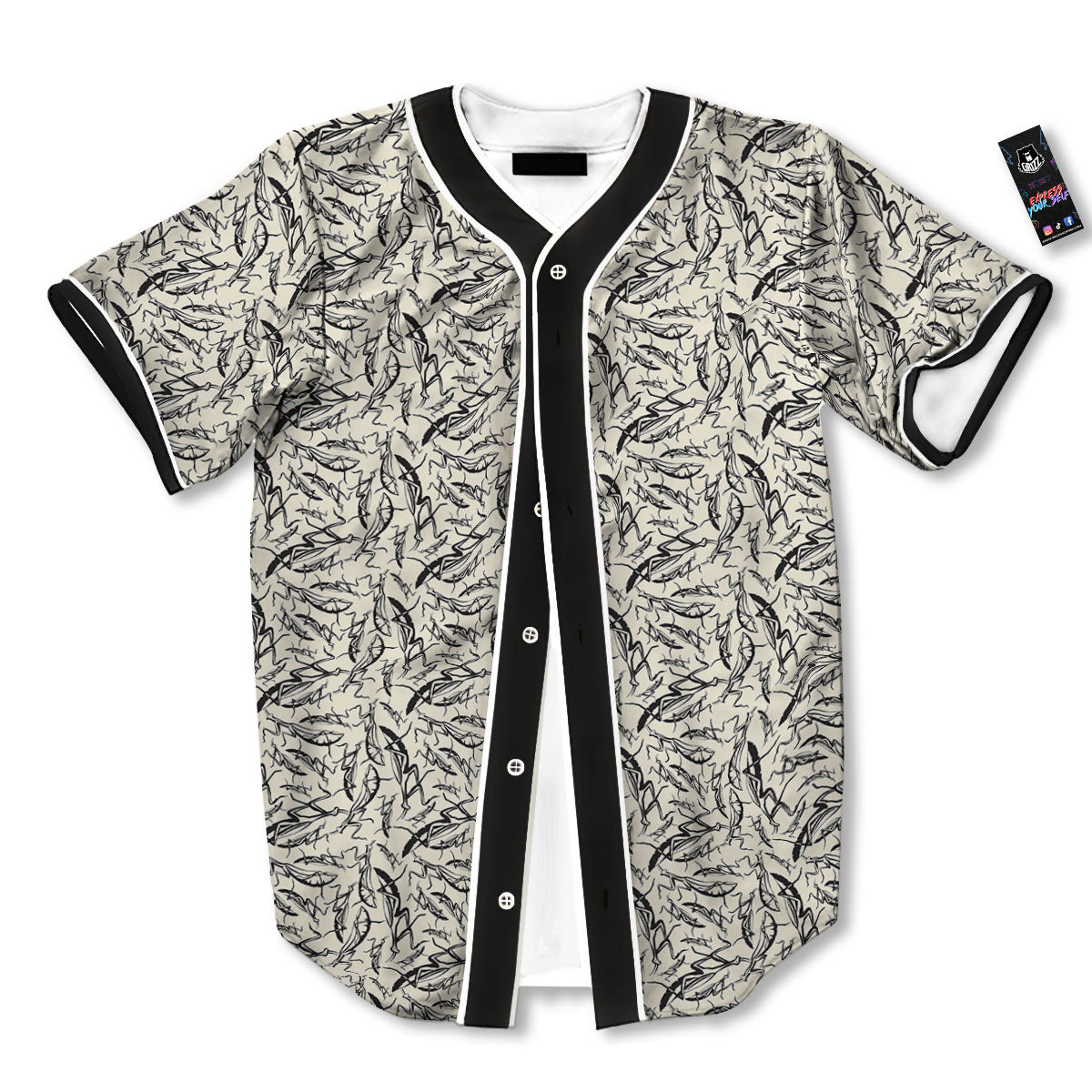 Mantis Beige And Blue Print Pattern Baseball Jersey-grizzshop