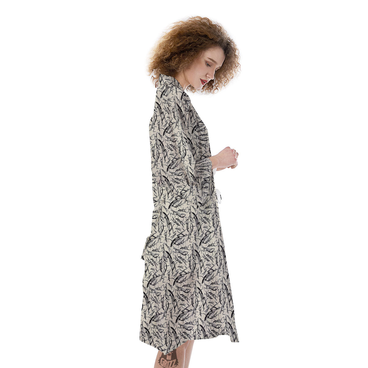 Mantis Beige And Blue Print Pattern Kimono-grizzshop