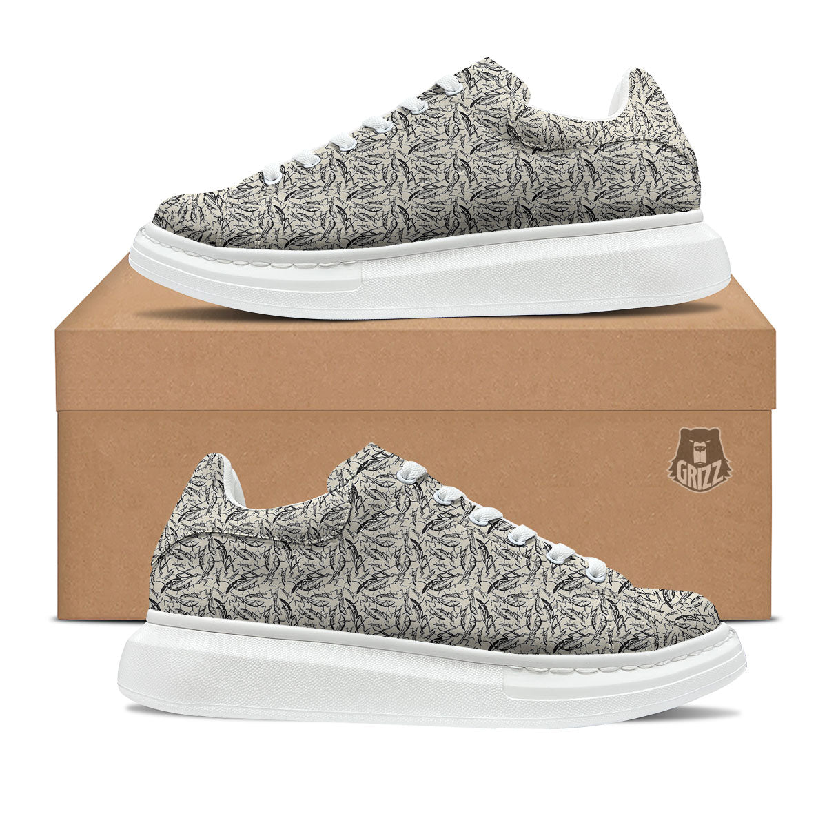 Mantis Beige And Blue Print Pattern Platform Shoes-grizzshop