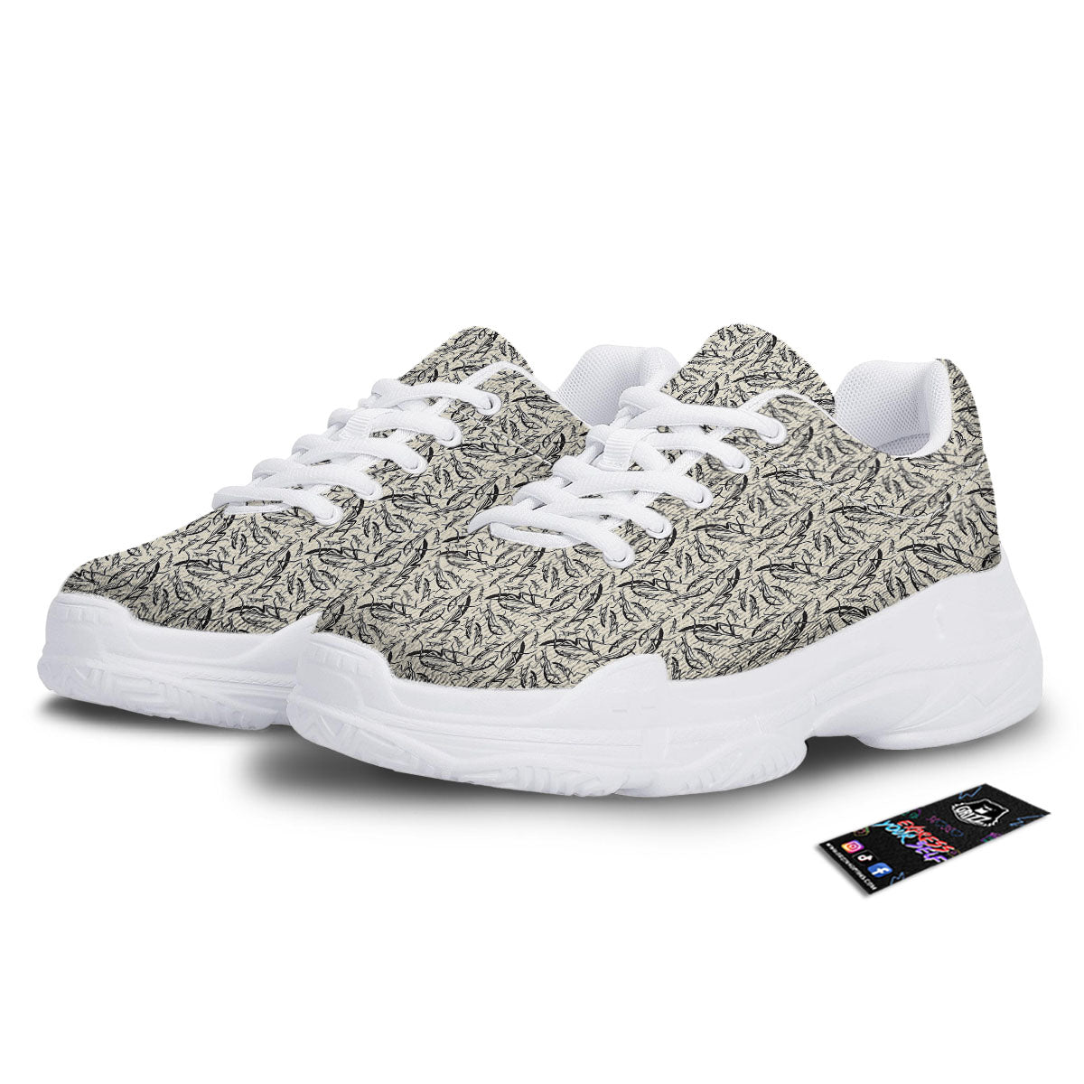 Mantis Beige And Blue Print Pattern White Chunky Shoes-grizzshop