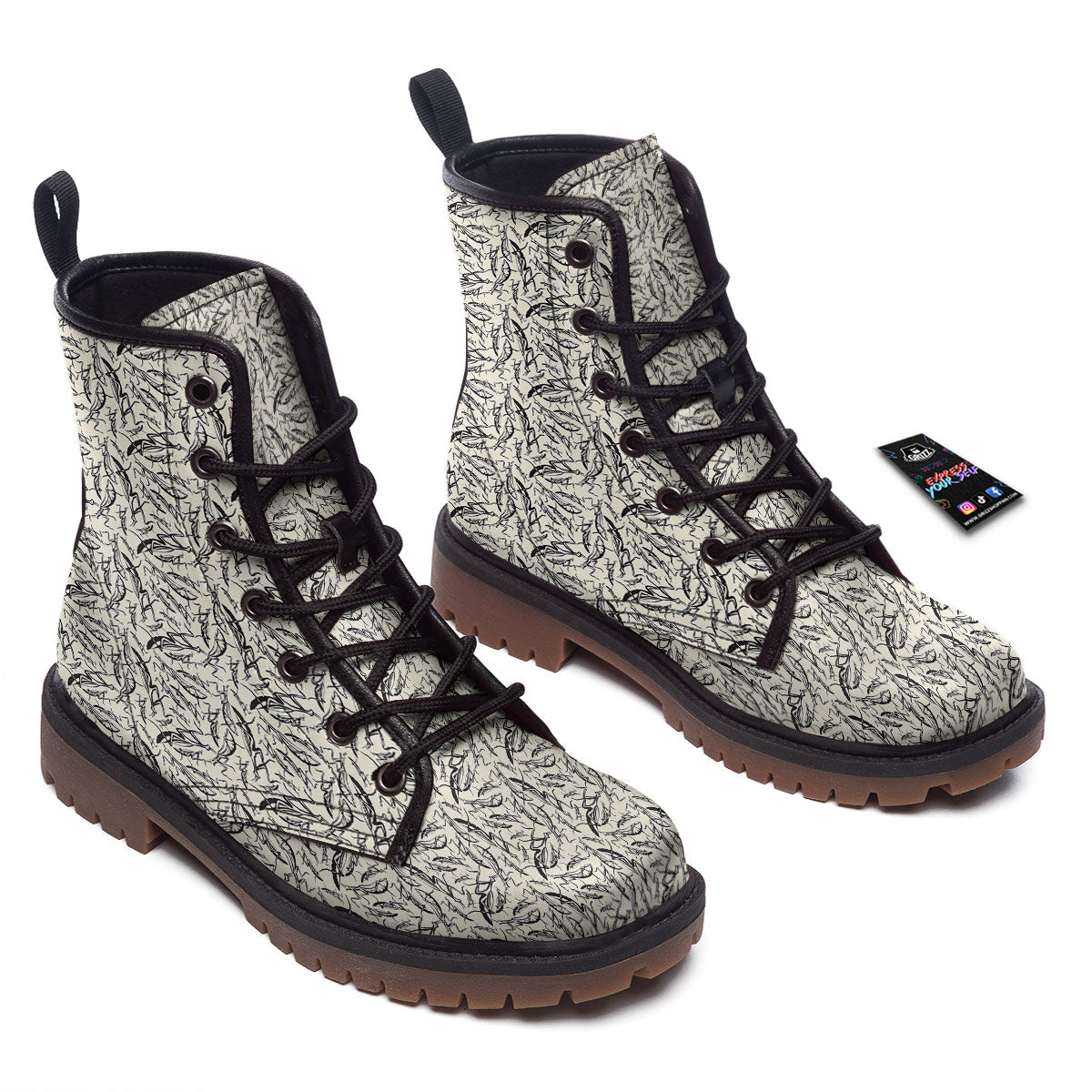 Mantis Beige And Blue Print Pattern Work Boots-grizzshop