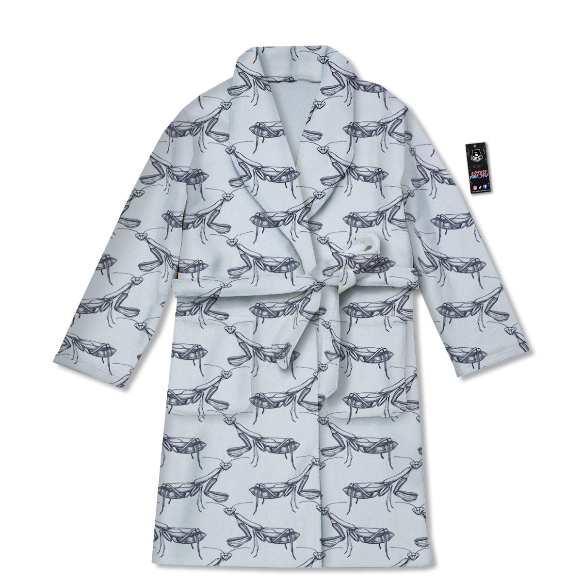 Mantis Hand Drawn Print Pattern Bathrobe-grizzshop