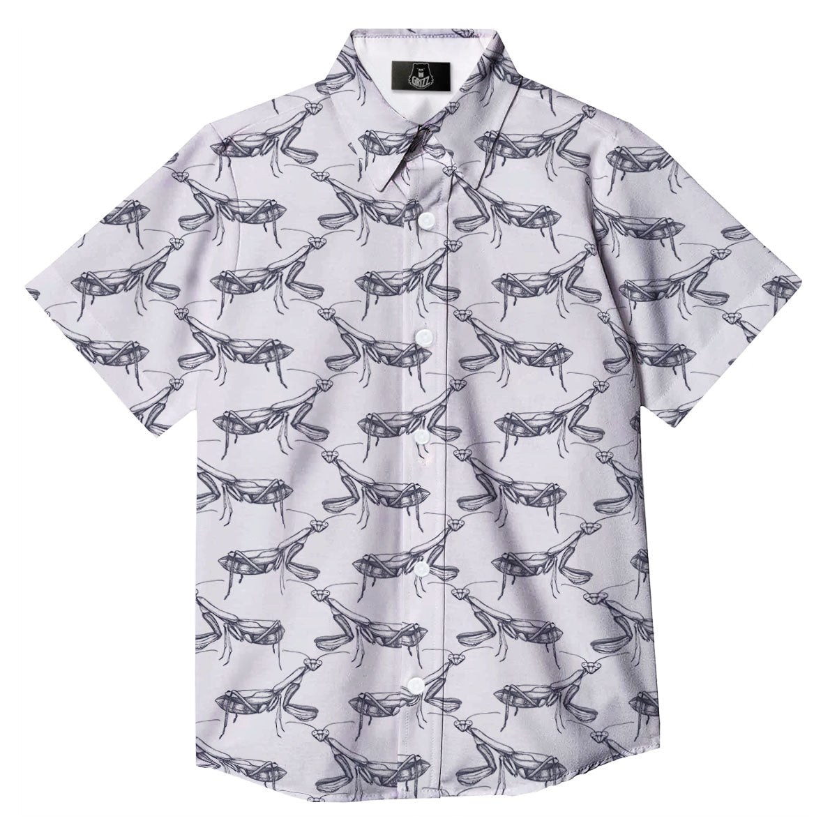 Mantis Hand Drawn Print Pattern Button Up Shirt-grizzshop