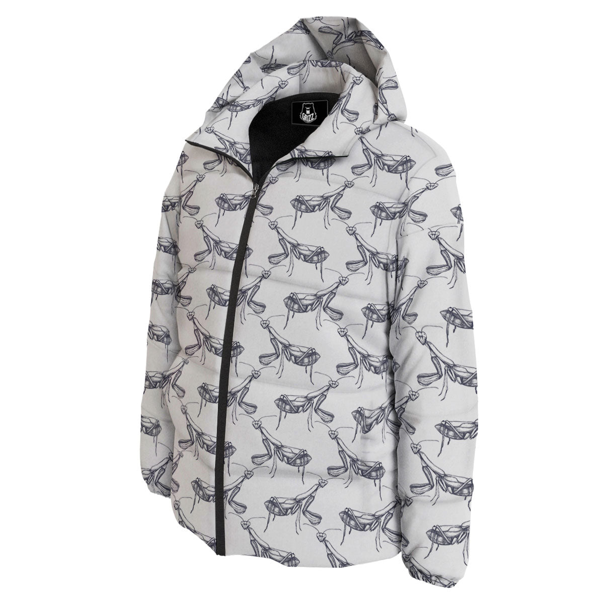 Mantis Hand Drawn Print Pattern Down Jacket-grizzshop