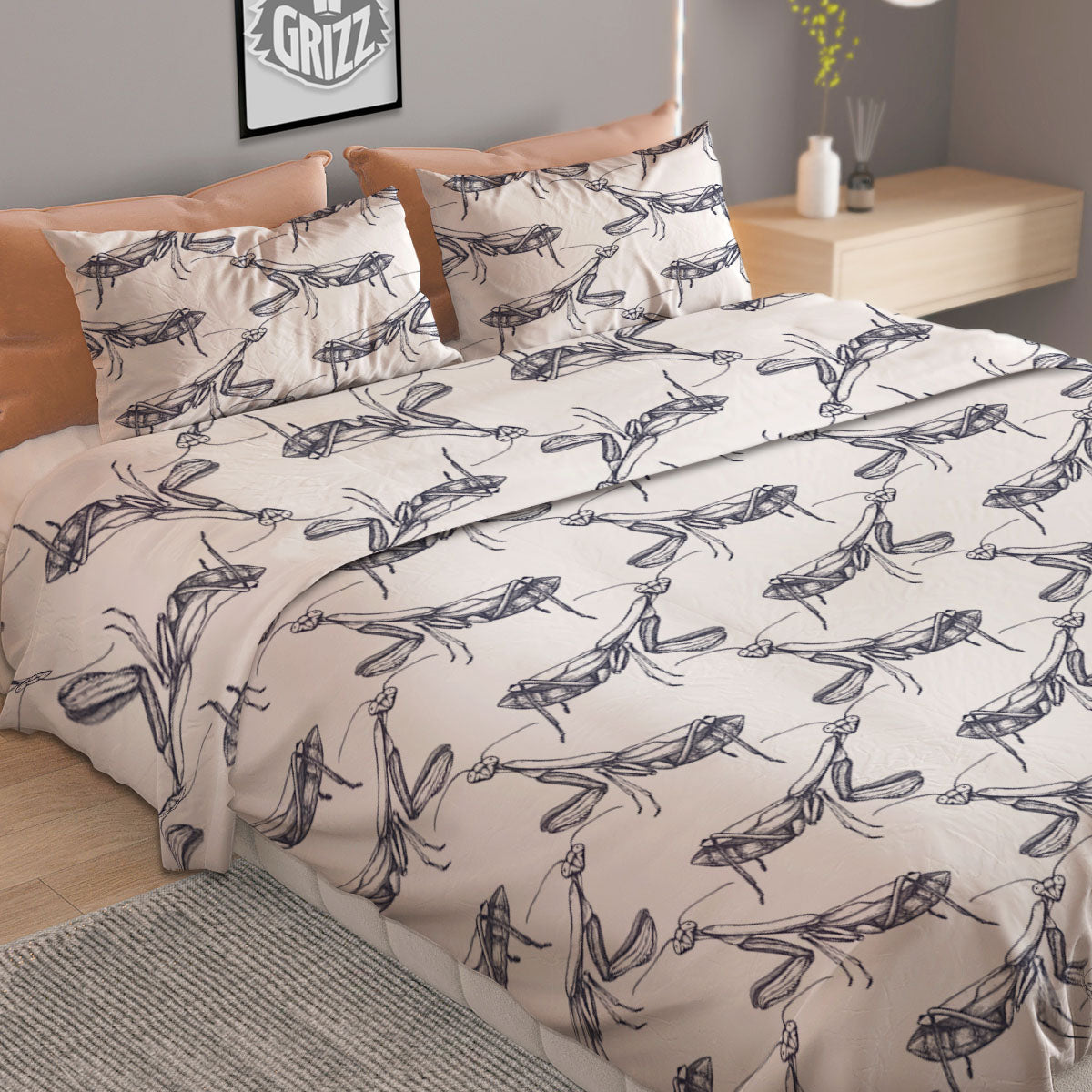Mantis Hand Drawn Print Pattern Duvet Cover Bedding Set-grizzshop