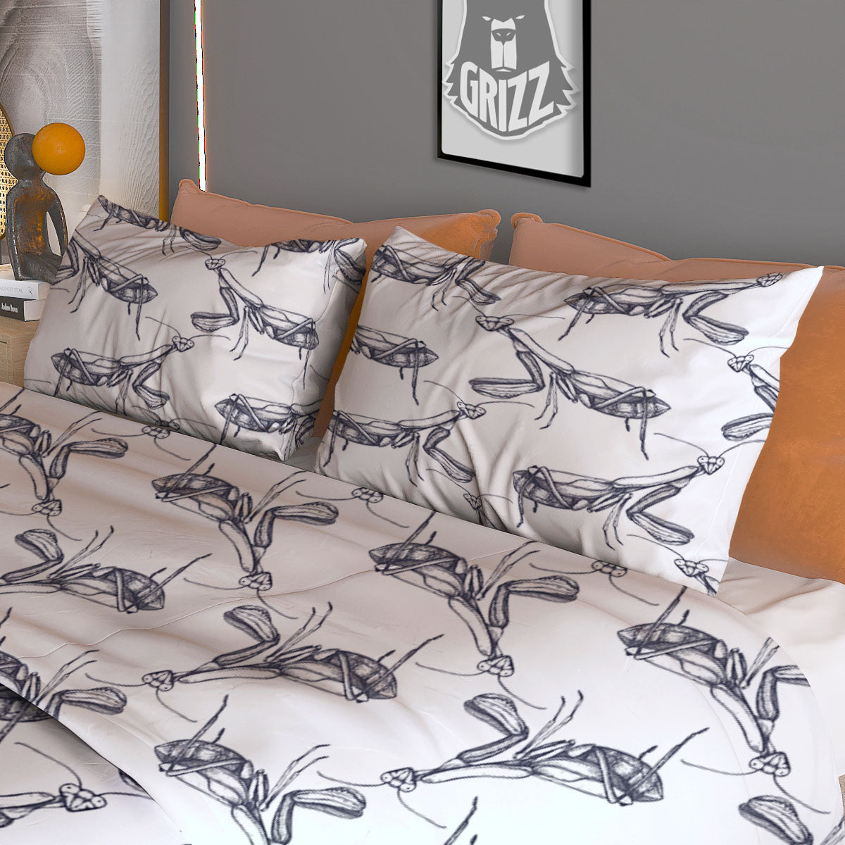 Mantis Hand Drawn Print Pattern Duvet Cover Bedding Set-grizzshop