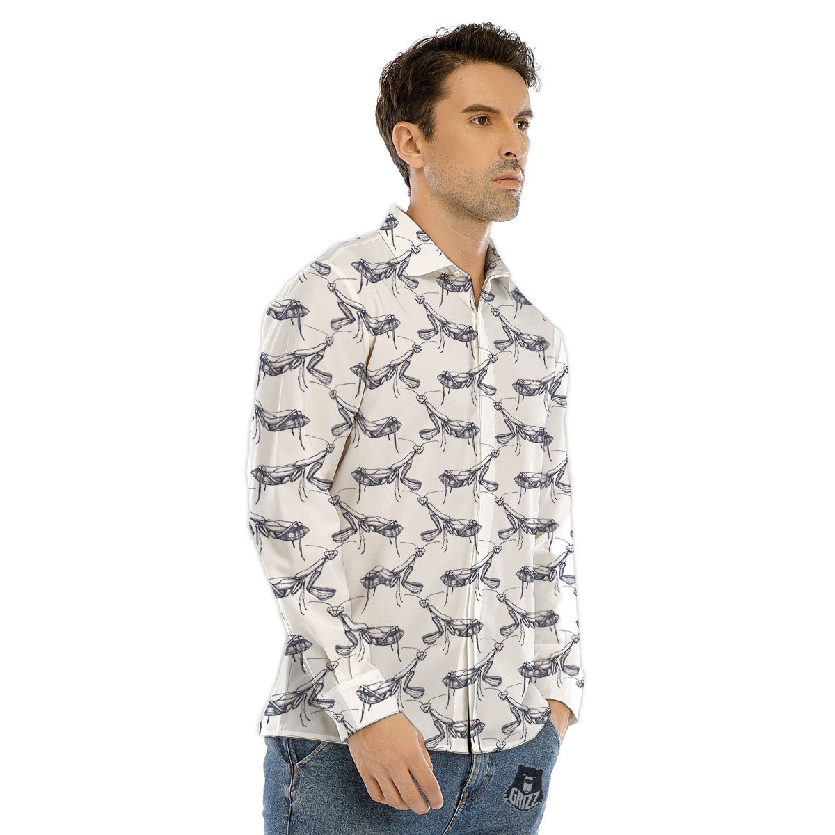 Mantis Hand Drawn Print Pattern Men's Dress Shirts-grizzshop