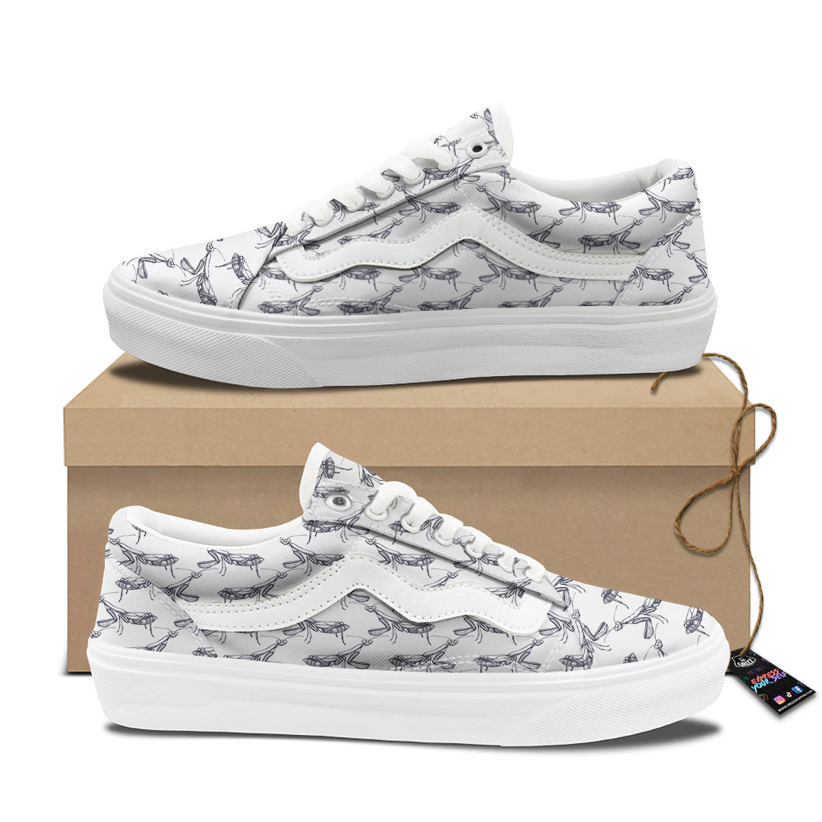 Mantis Hand Drawn Print Pattern Skate Shoes-grizzshop