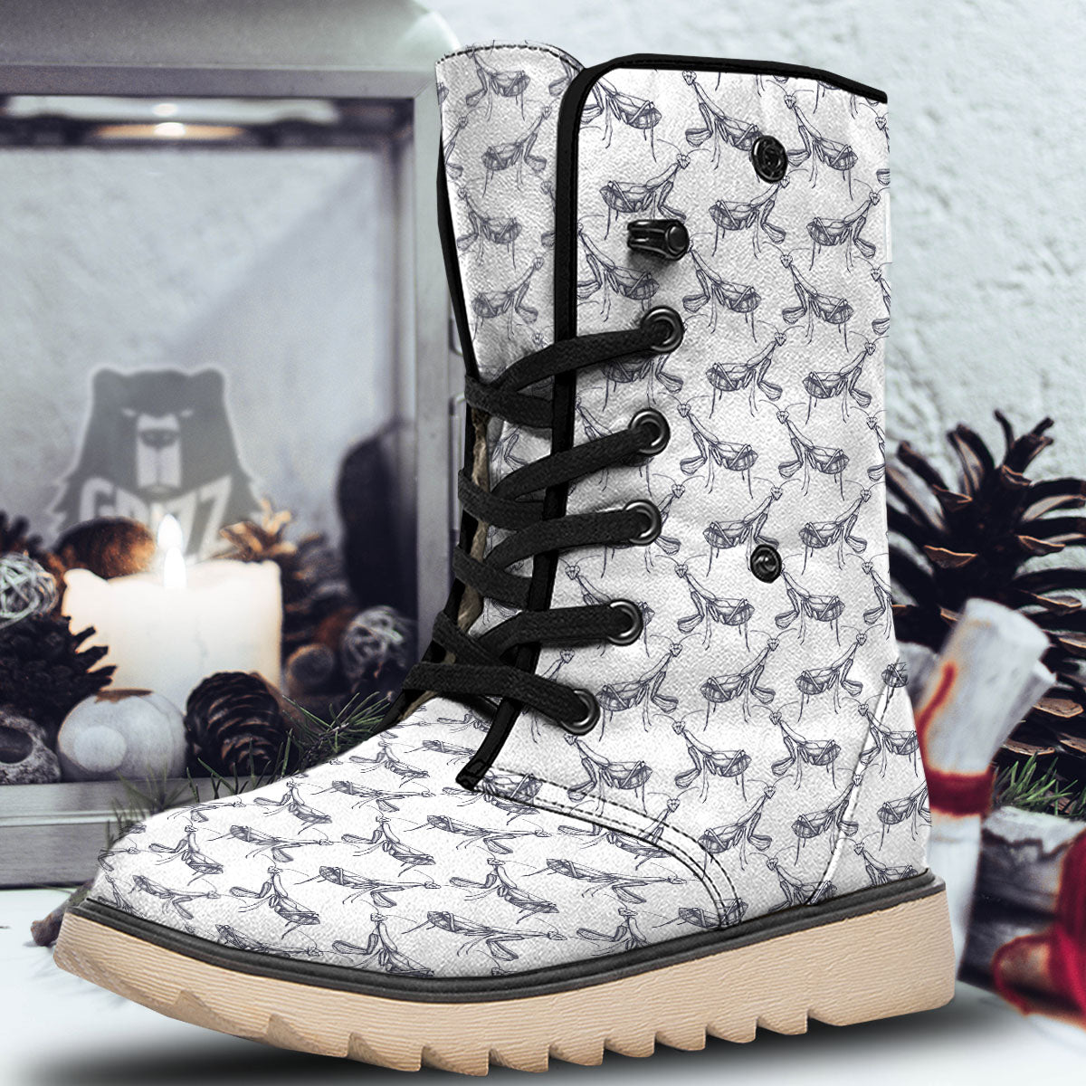 Mantis Hand Drawn Print Pattern Snow Boots-grizzshop