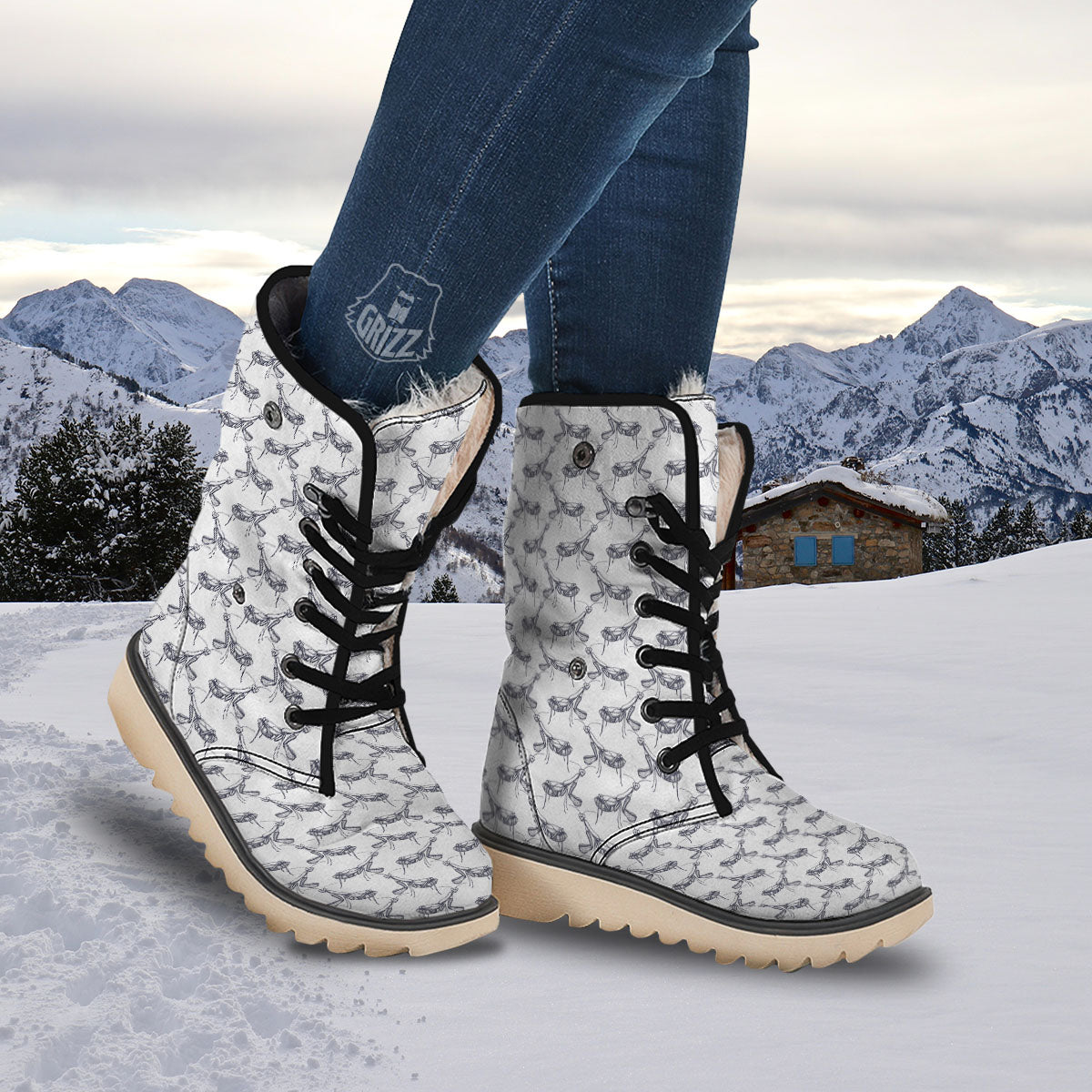 Mantis Hand Drawn Print Pattern Snow Boots-grizzshop