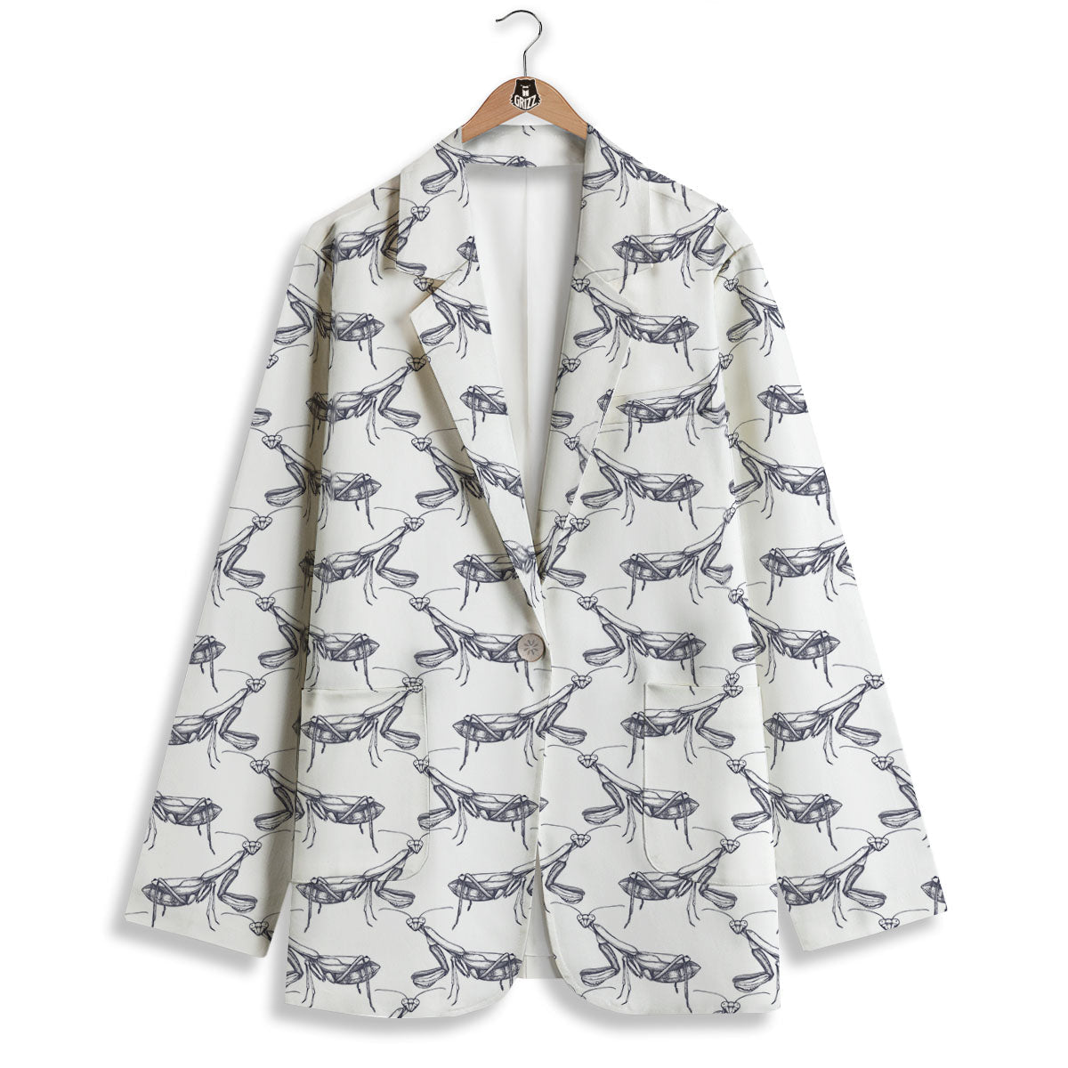 Mantis Hand Drawn Print Pattern Women's Blazer-grizzshop