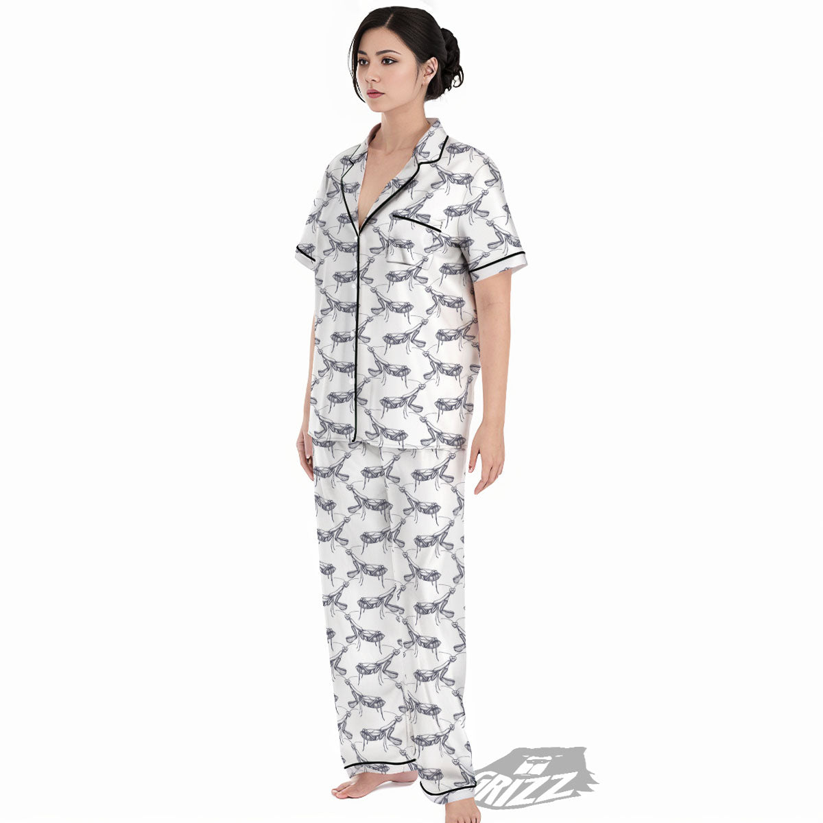 Mantis Hand Drawn Print Pattern Women's Pajamas Set-grizzshop