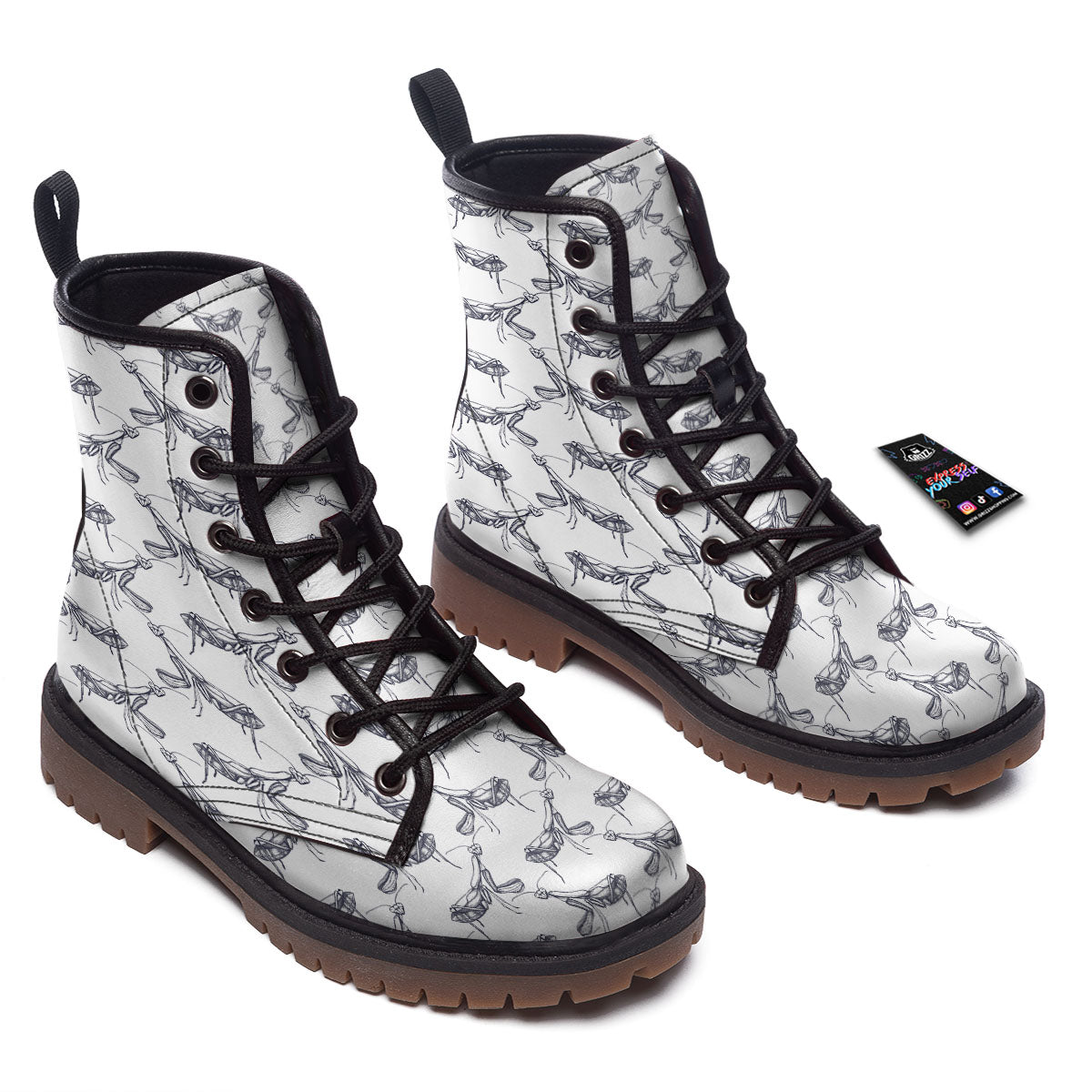 Mantis Hand Drawn Print Pattern Work Boots-grizzshop