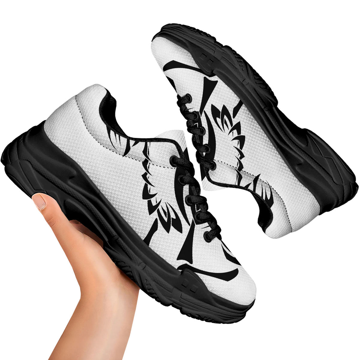 Mantis Spirit White And Black Print Black Chunky Shoes-grizzshop