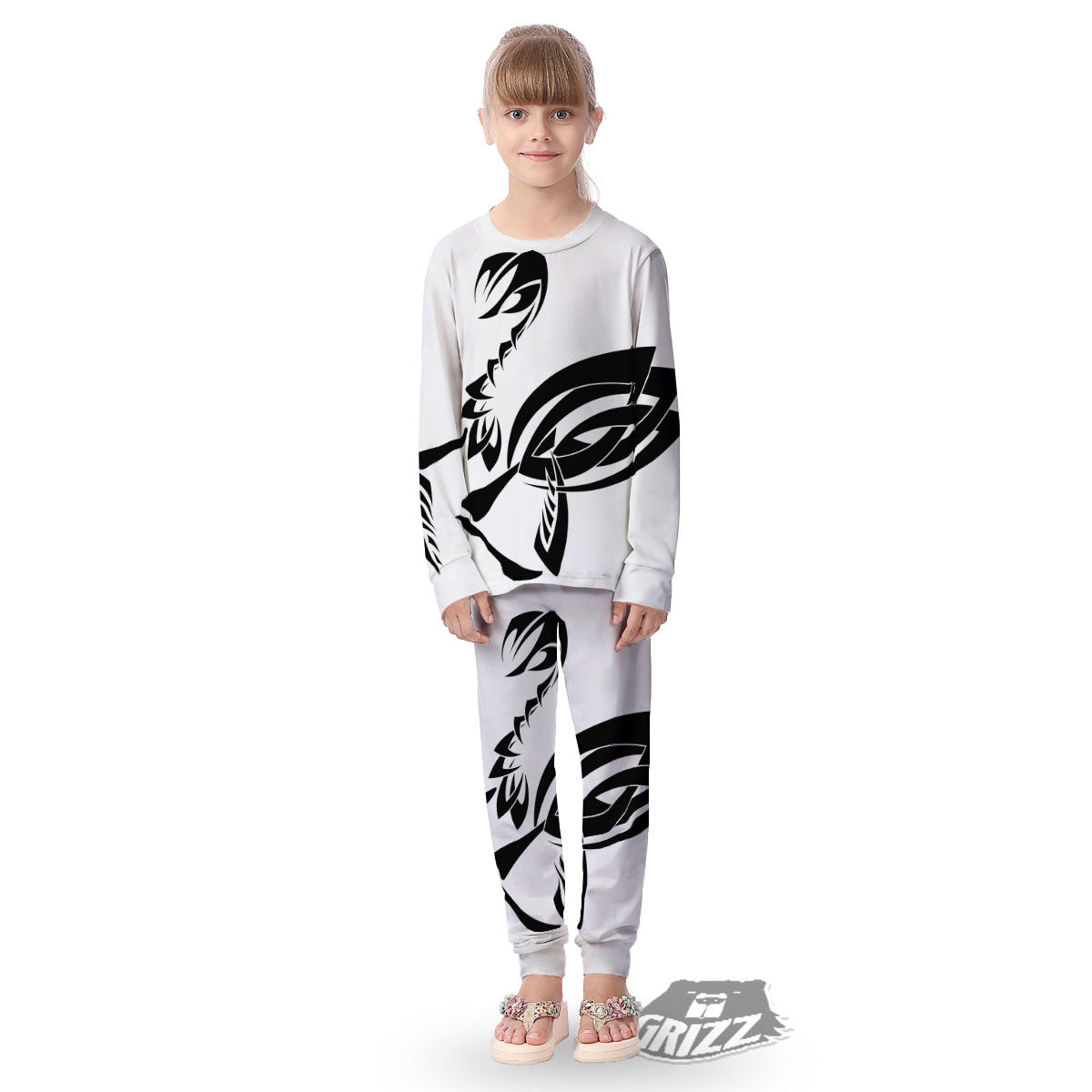 Mantis Spirit White And Black Print Kid's Pajamas-grizzshop