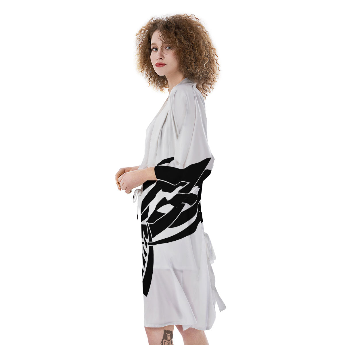 Mantis Spirit White And Black Print Kimono-grizzshop