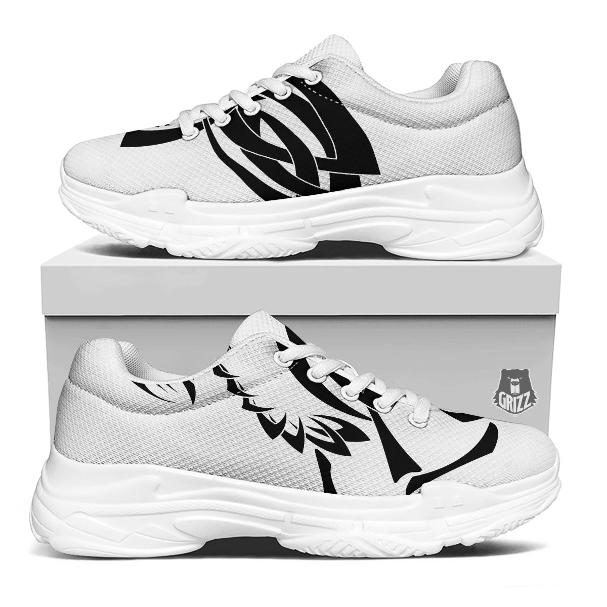 Mantis Spirit White And Black Print White Chunky Shoes-grizzshop