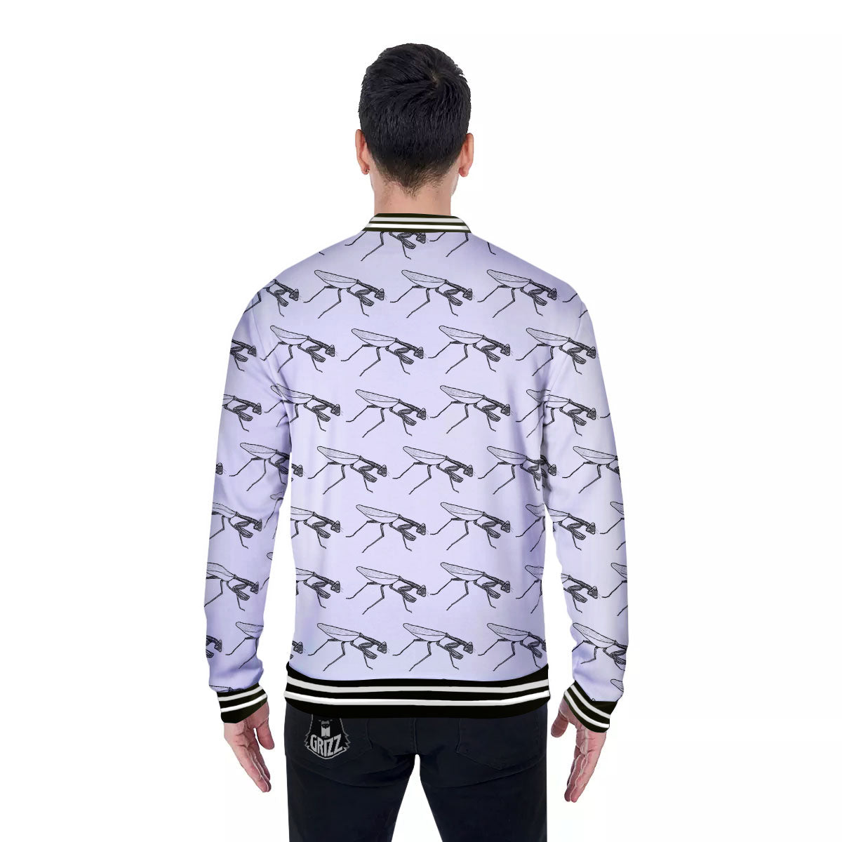 Mantis White And Black Print Pattern Baseball Jacket-grizzshop
