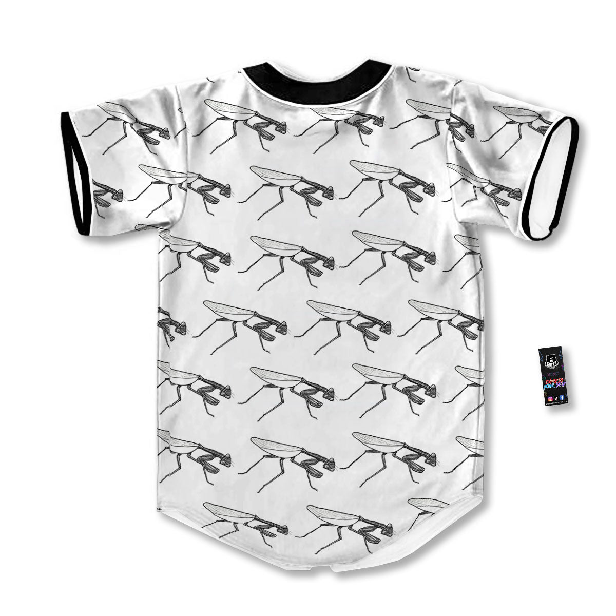Mantis White And Black Print Pattern Baseball Jersey-grizzshop