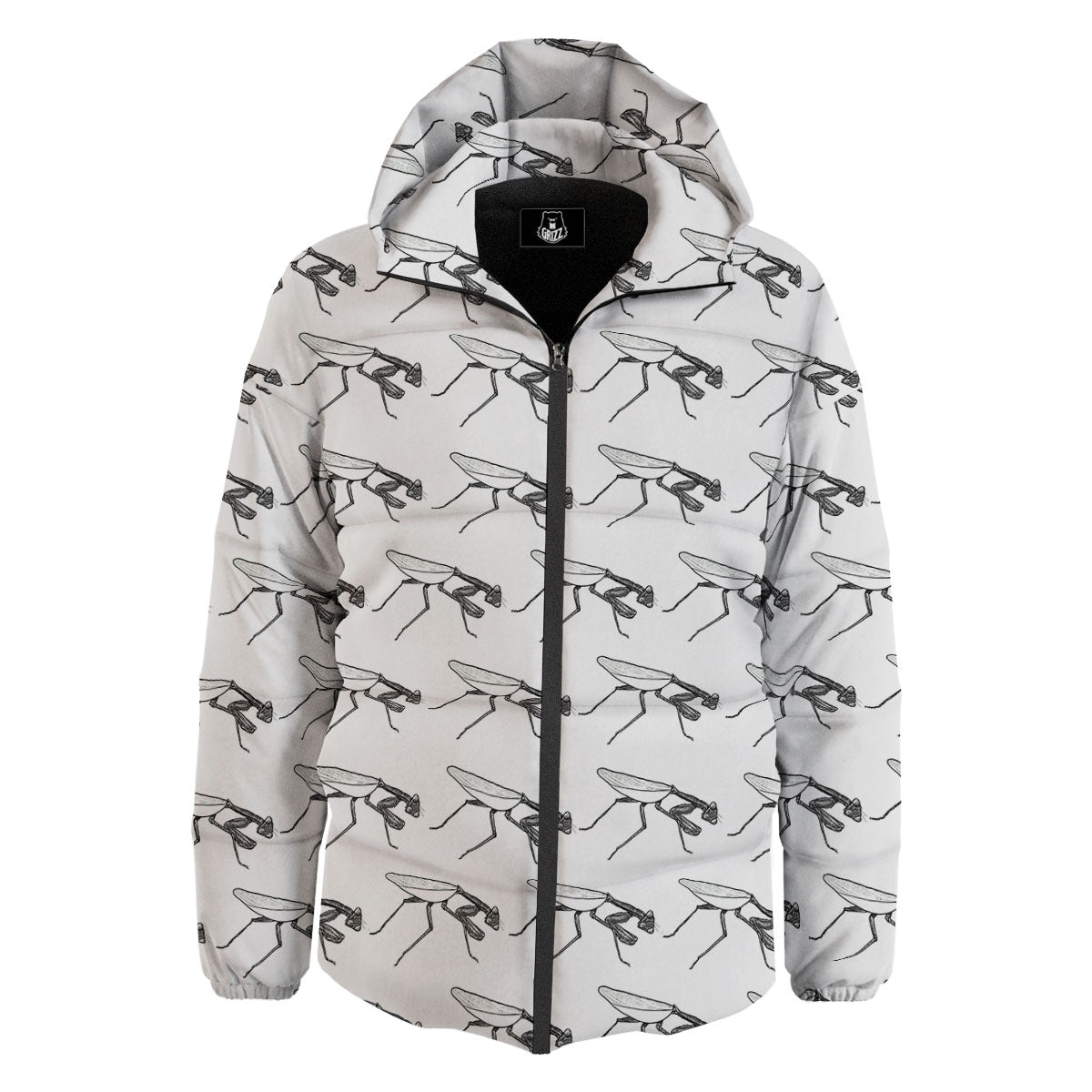 Mantis White And Black Print Pattern Down Jacket-grizzshop