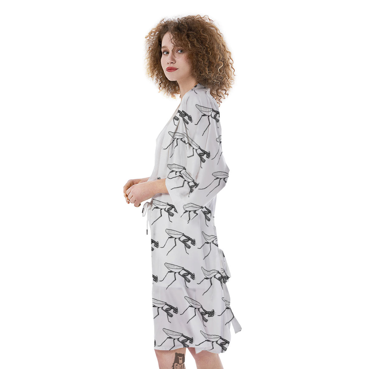 Mantis White And Black Print Pattern Kimono-grizzshop