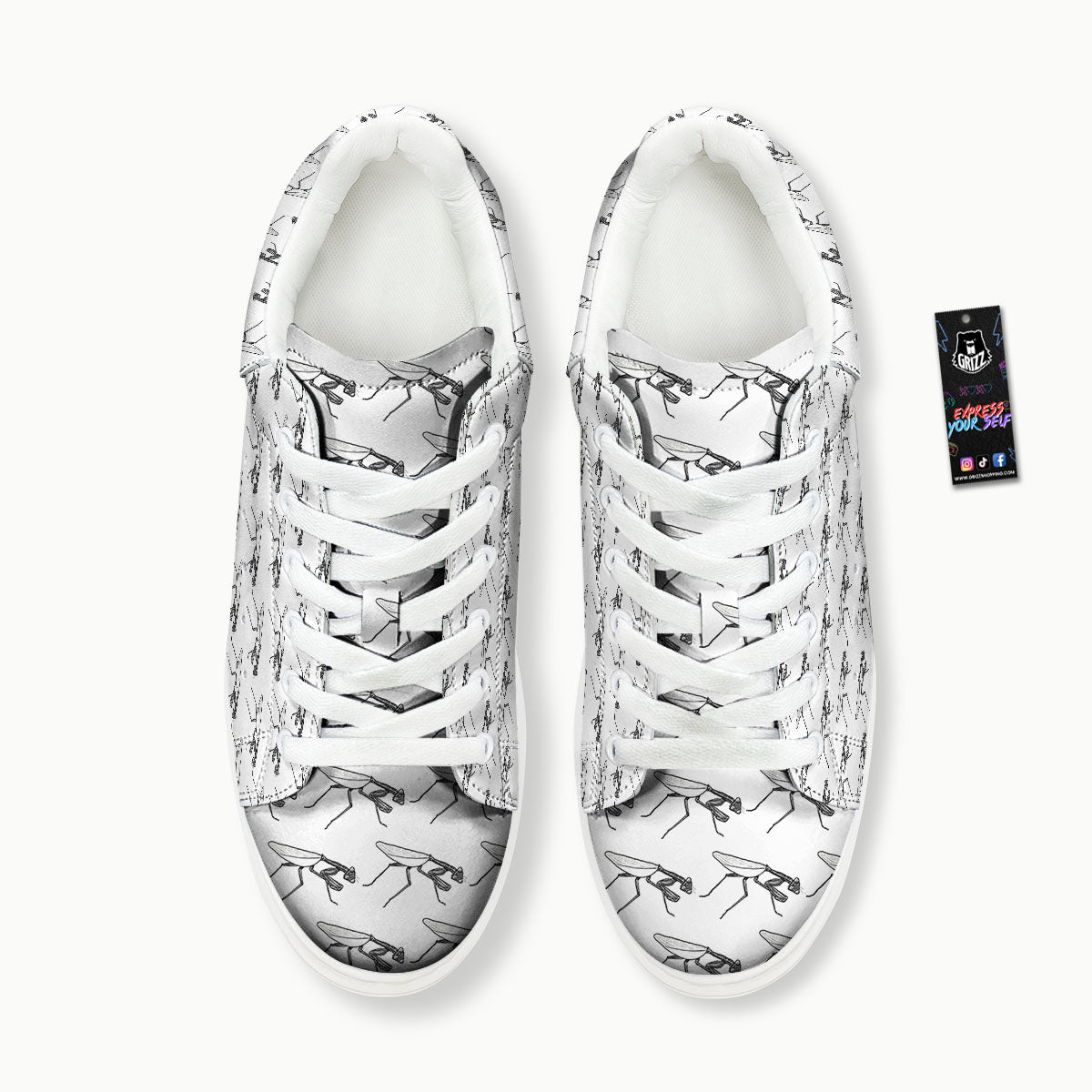Mantis White And Black Print Pattern Platform Shoes-grizzshop