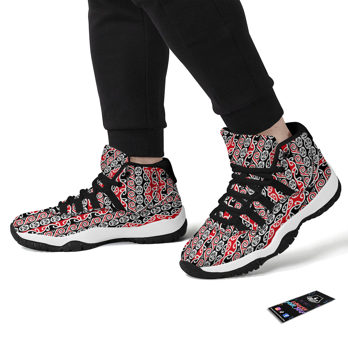 Maori Fence Pattern Black Bball Shoes-grizzshop