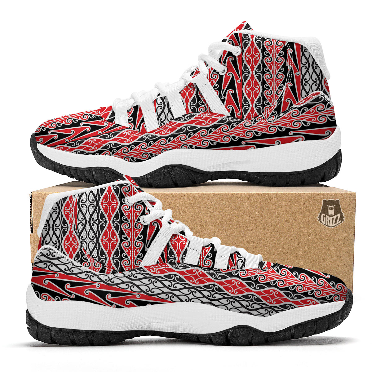 Maori Fence Print White Bball Shoes-grizzshop