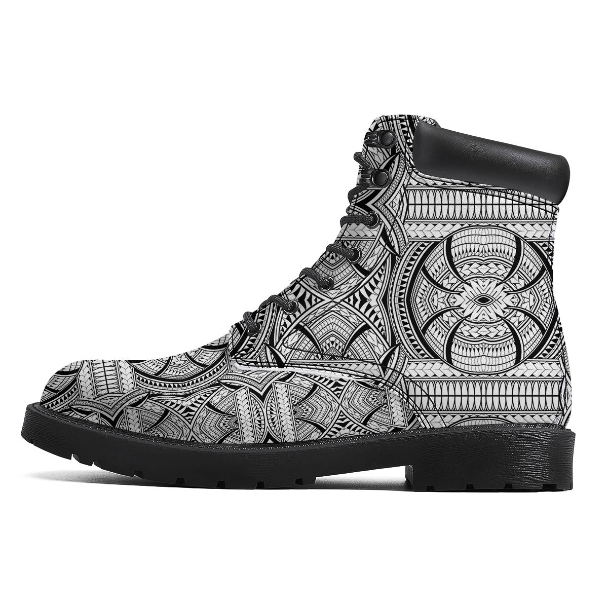 Maori Polynesian White And Black Print Boots-grizzshop