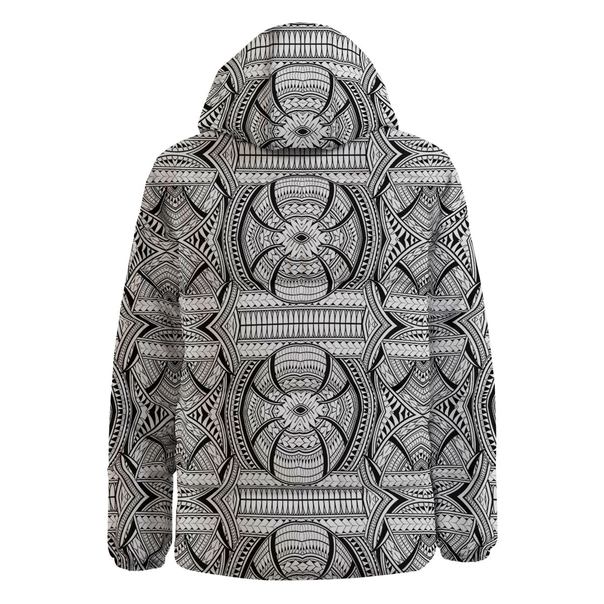 Maori Polynesian White And Black Print Down Jacket-grizzshop