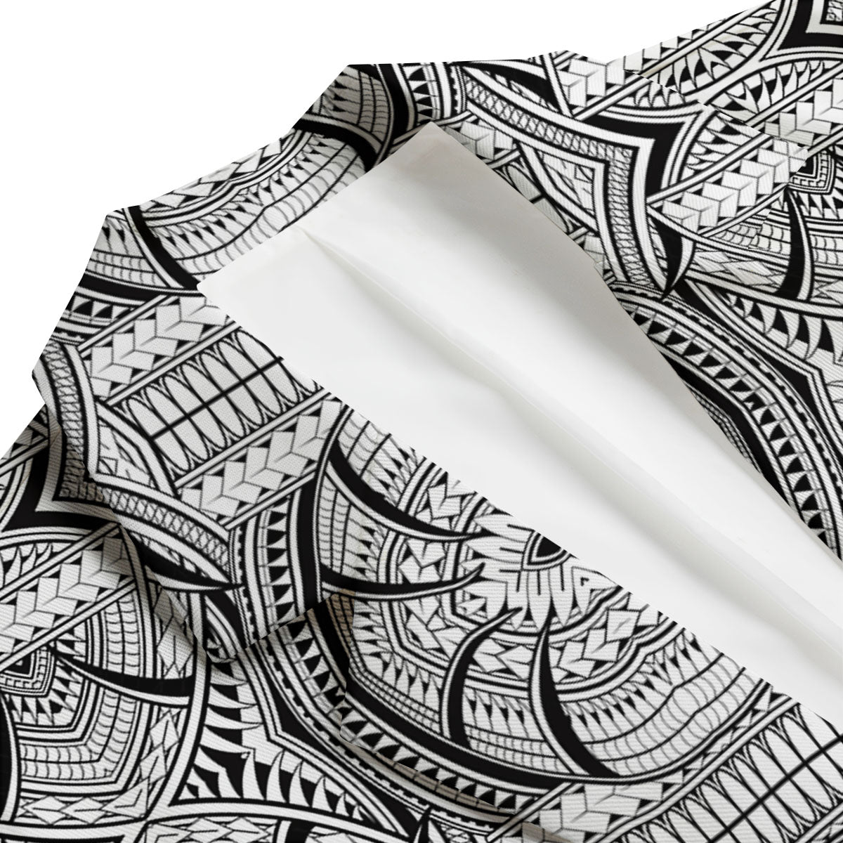 Maori Polynesian White And Black Print Men's Blazer-grizzshop