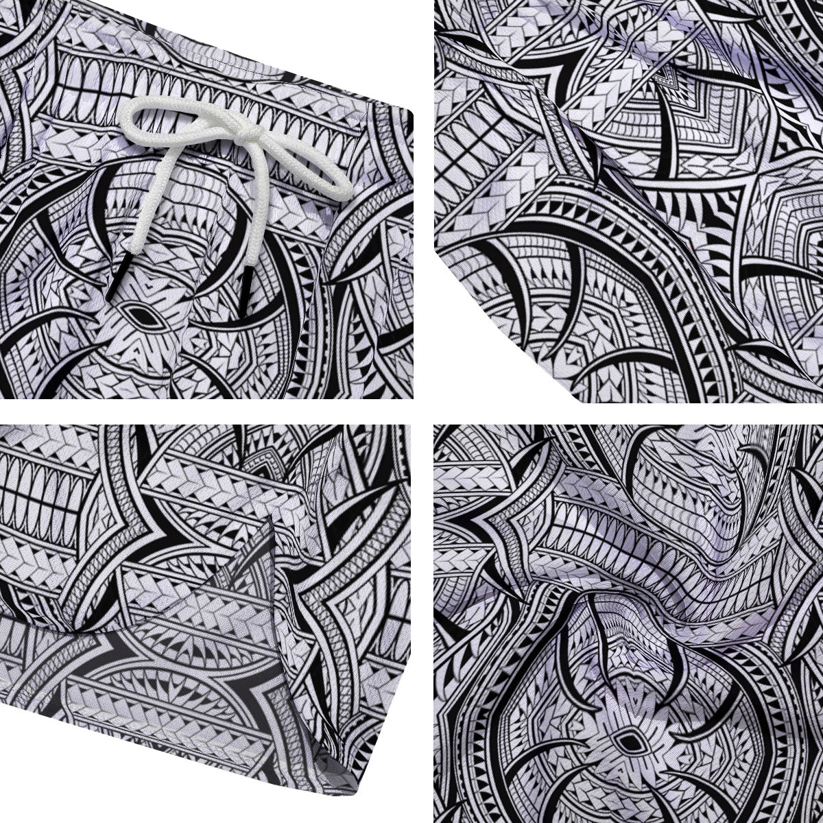 Maori Polynesian White And Black Print Men's Running Shorts-grizzshop