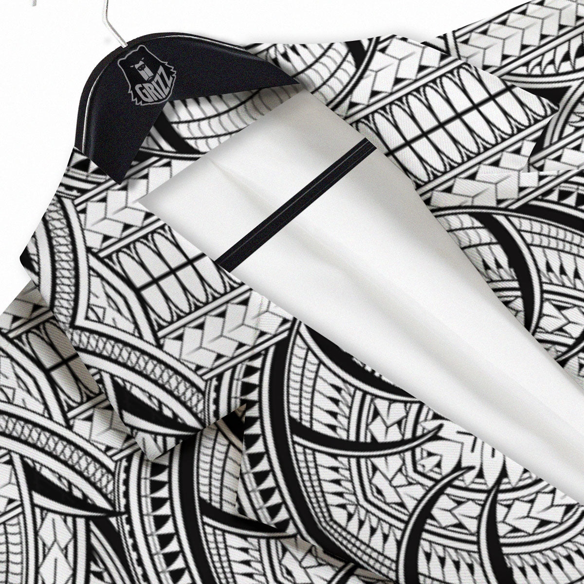Maori Polynesian White And Black Print Men's Sport Coat-grizzshop