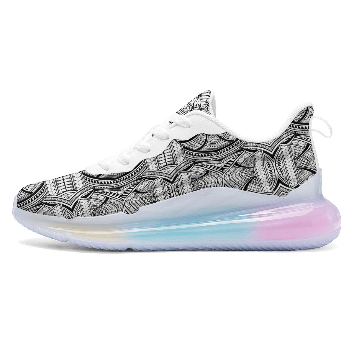 Maori Polynesian White And Black Print Running Sneakers-grizzshop