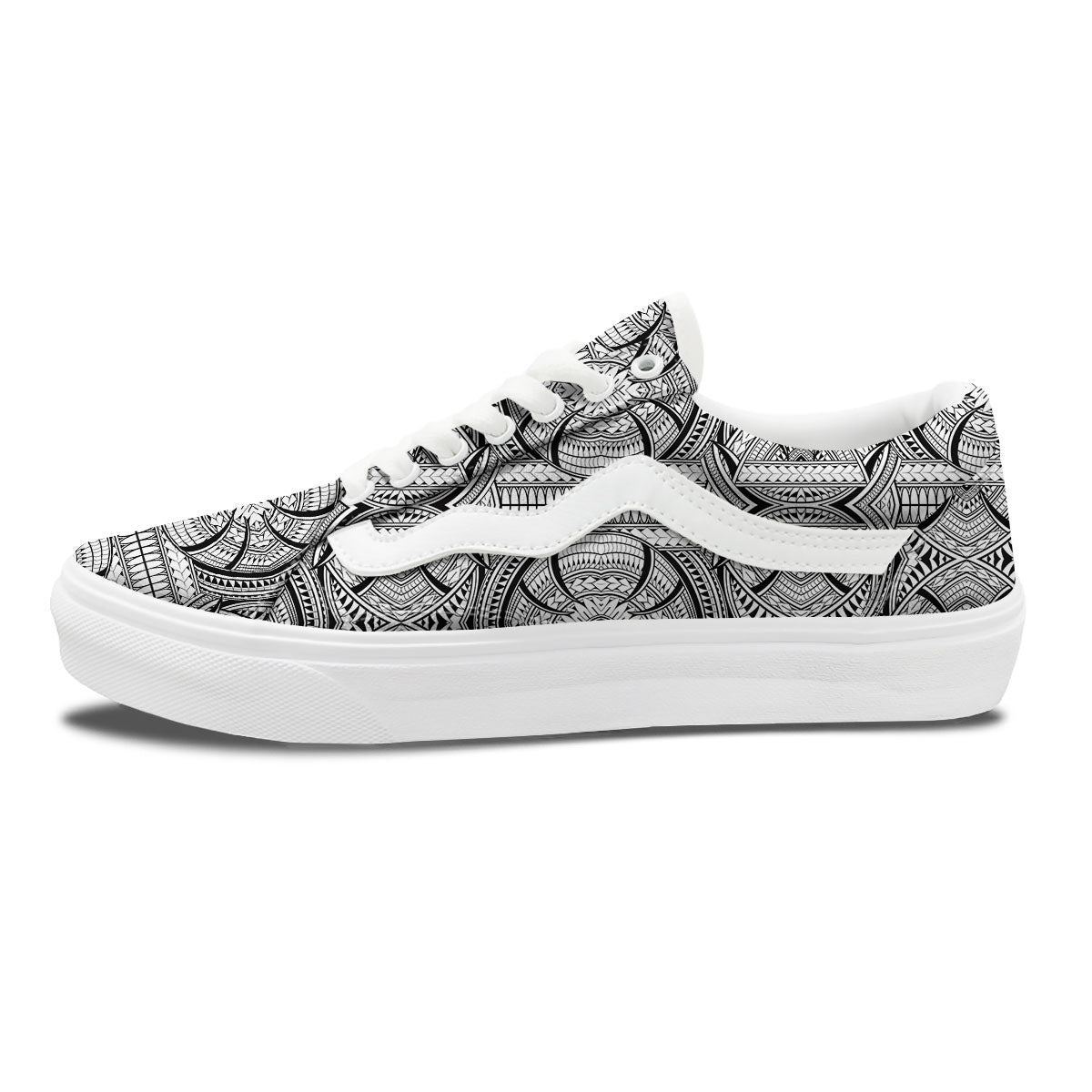 Maori Polynesian White And Black Print Skate Shoes-grizzshop