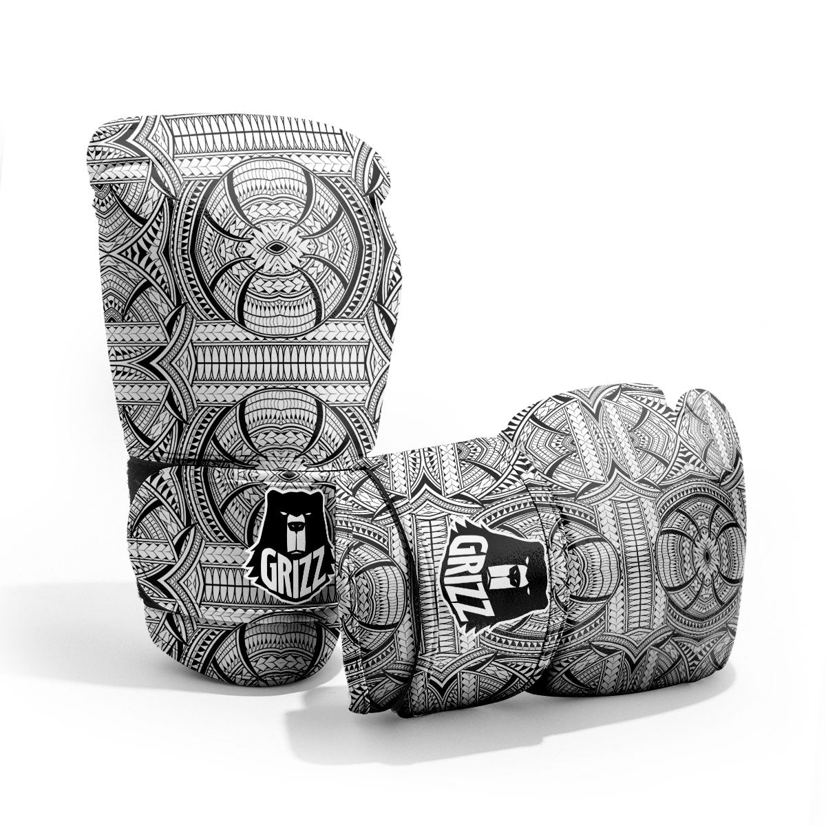 Maori Polynesian White And Black Print Pro Boxing Glove