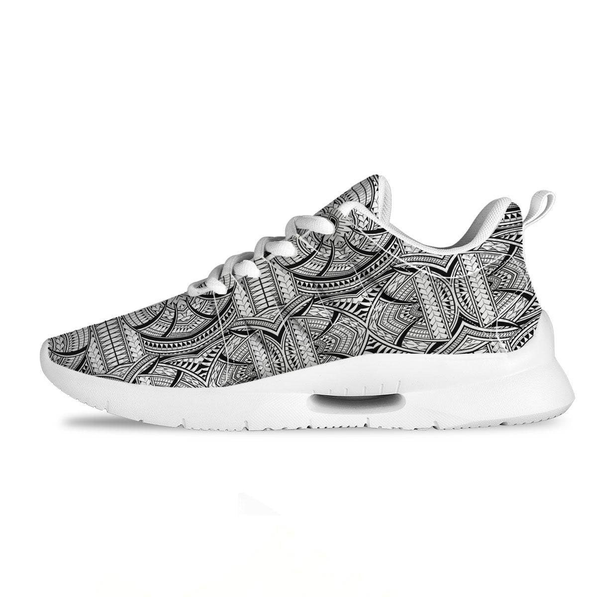 Maori Polynesian White And Black Print Tennis Shoes-grizzshop