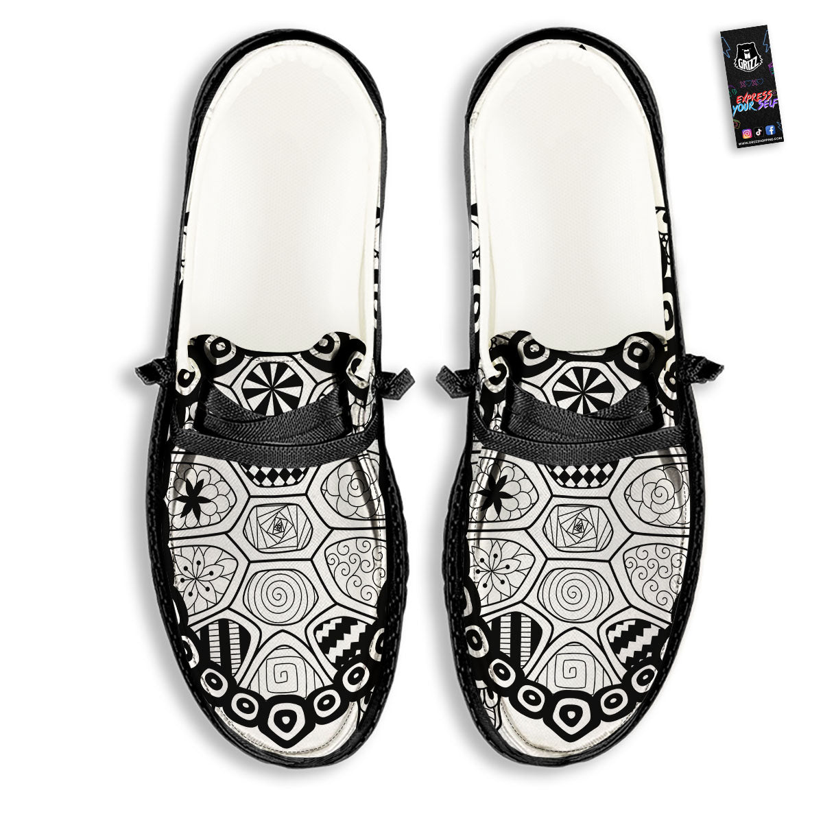 Maori Sea Turtle White And Black Print Black Loafers-grizzshop
