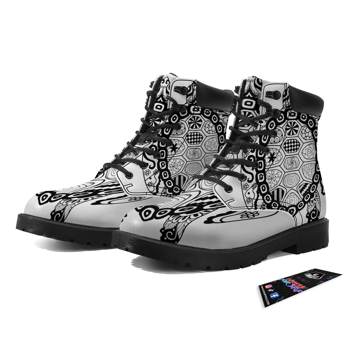 Maori Sea Turtle White And Black Print Boots-grizzshop